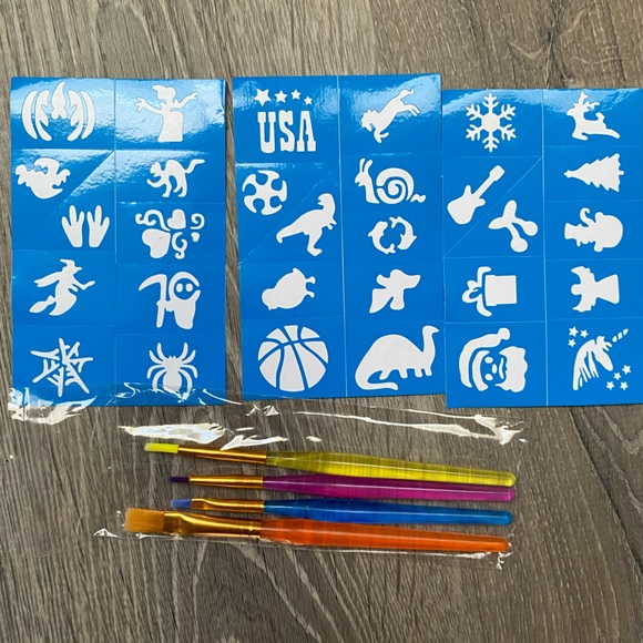 🆑 Stencils & 4 Brushes - good for body painting face painting etc NEW - Picture 6 of 6